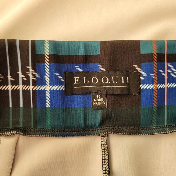 Eloquii Womens Neoprene Pencil Skirt Plus Size 16 Green Blue Plaid Scuba Knit - Picture 6 of 11